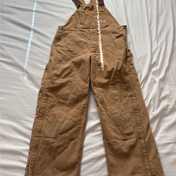 Carhartt Brown Insulated Bib Overalls Double Knee XL Short Men’s 42X27 DISTRESS - Picture 1 of 7
